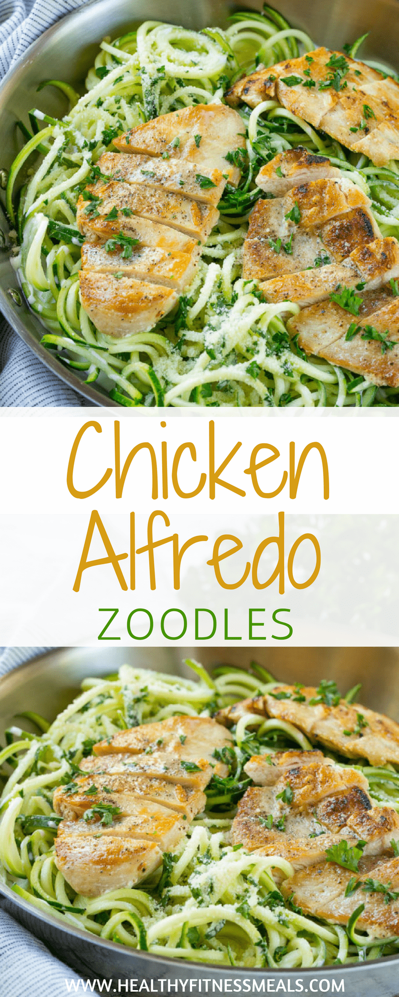 chicken alfredo zoodles in pan with chicken 