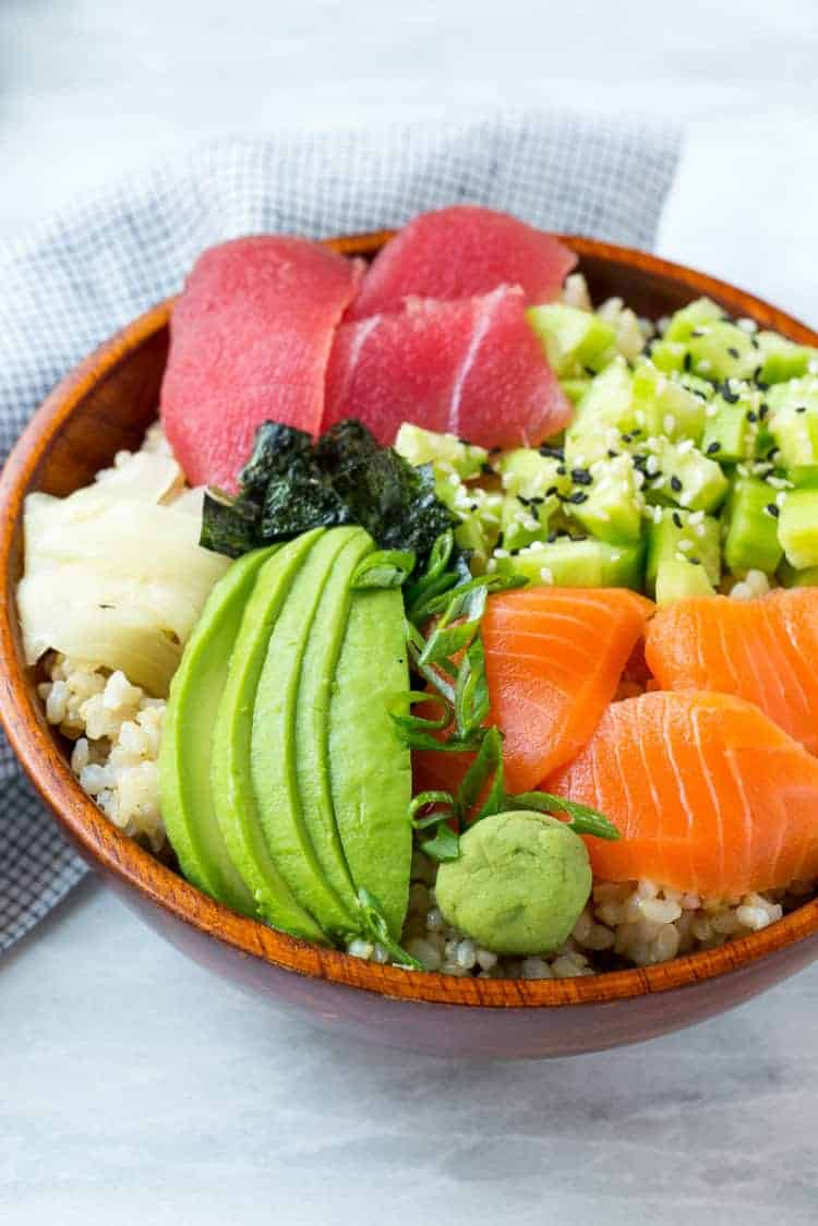 sushi rice in bowl with veggies 
