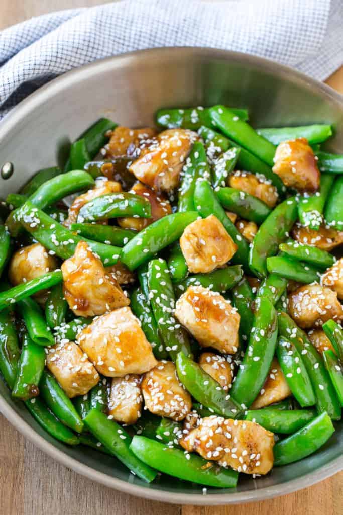 sesame chicken bites made with veggies in a frying pan