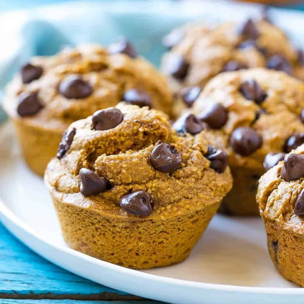 muffins with chocolate chips on a white plate