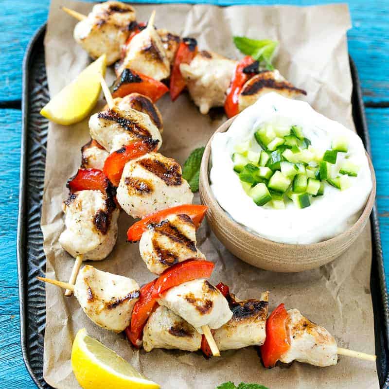  chicken skewers on tray