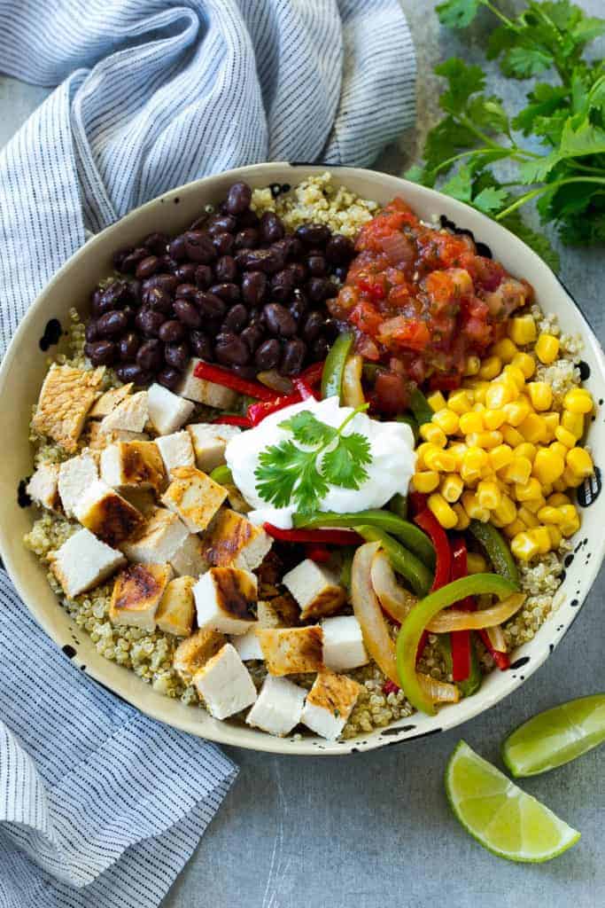Mexican grilled Chicken with Quinoa and beans in a Bowl