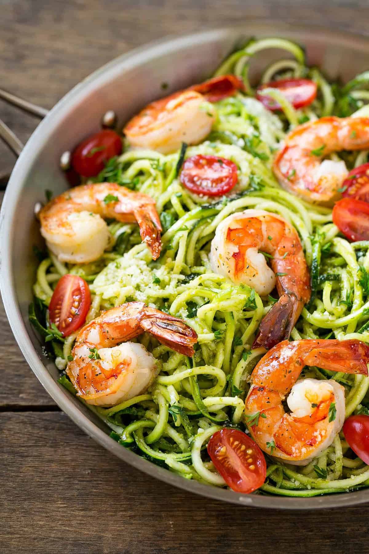 Zucchini Noodles with Avocado Pesto & Shrimp