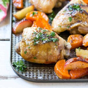 Roasted Chicken with Maple Sweet Potatoes and Apples recipe