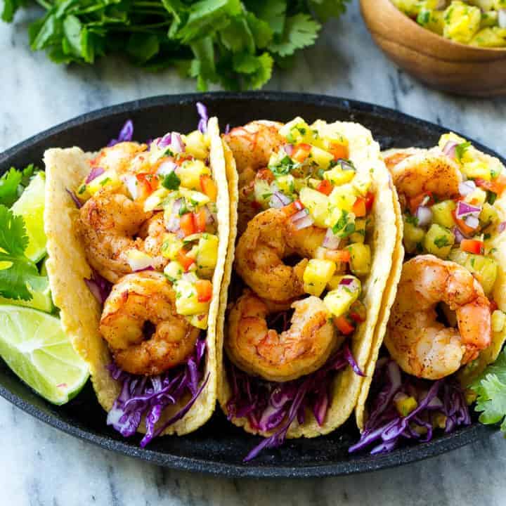 Easy Shrimp Taco Recipe w/ pineapple Salsa | Healthy Fitness Meals