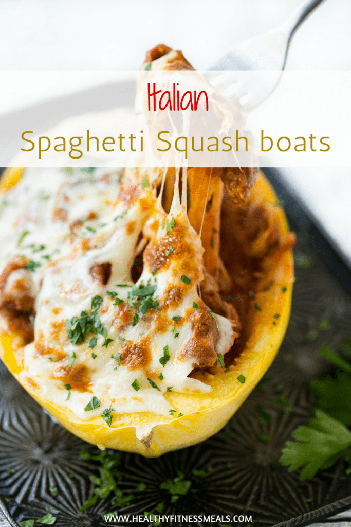 Pinterest graphic of  Spaghetti Squash Boats