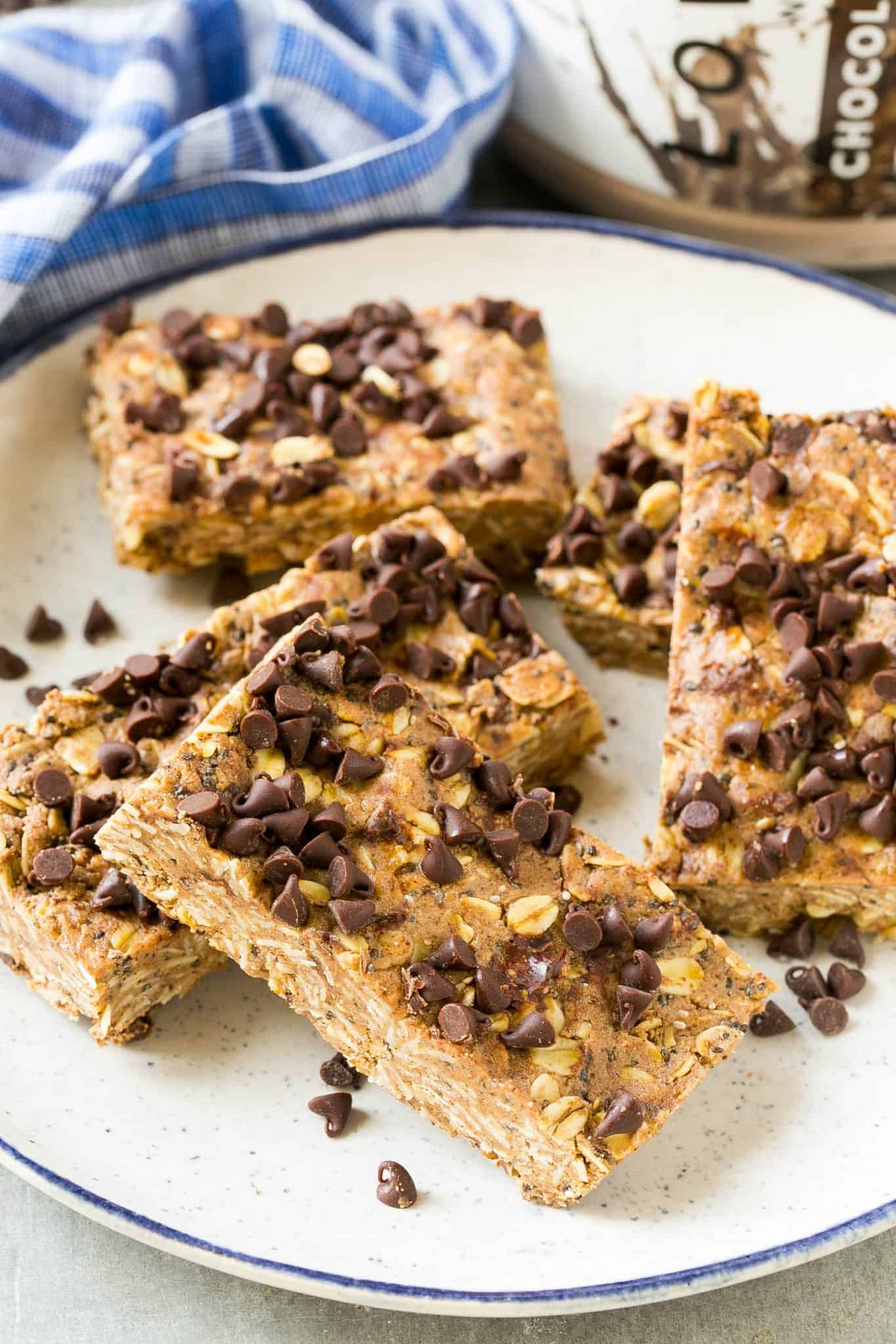 protein bars on a plate. top view