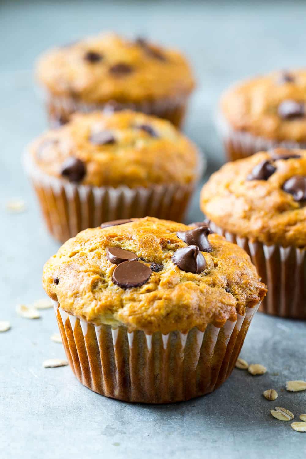 two chocolate and banana oatmeal muffins