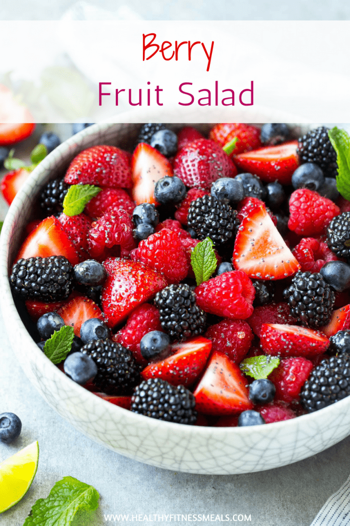 Pinterest graphic of a fruit salad in a bowl