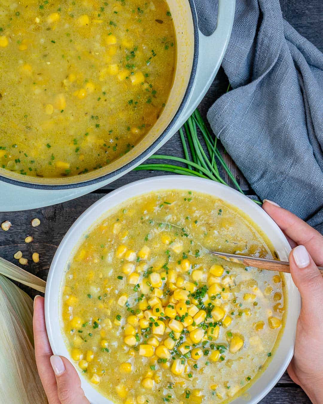 Healthy Summer corn chowder in a bowl