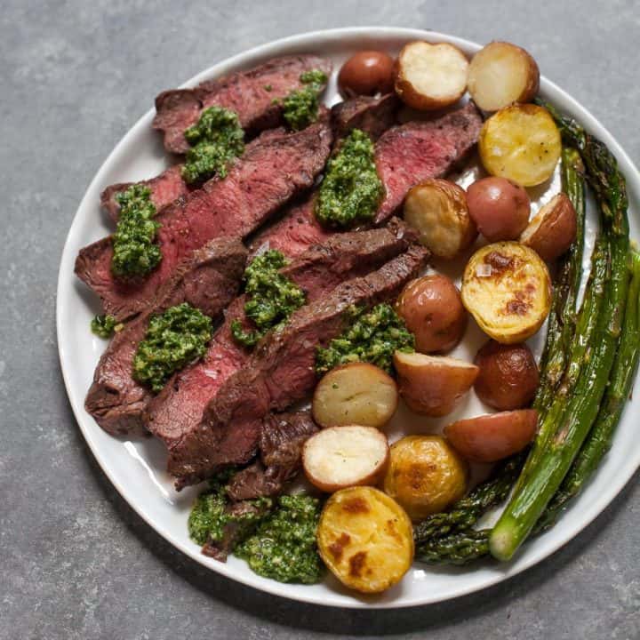 Sheet Pan Steak Recipe with Kale Pesto | Healthy Fitness Meals