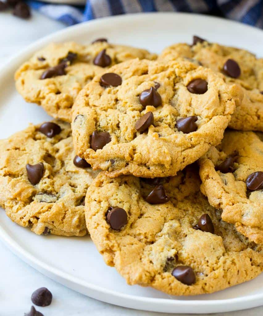 one plate with gluten free chocolate chip cookies