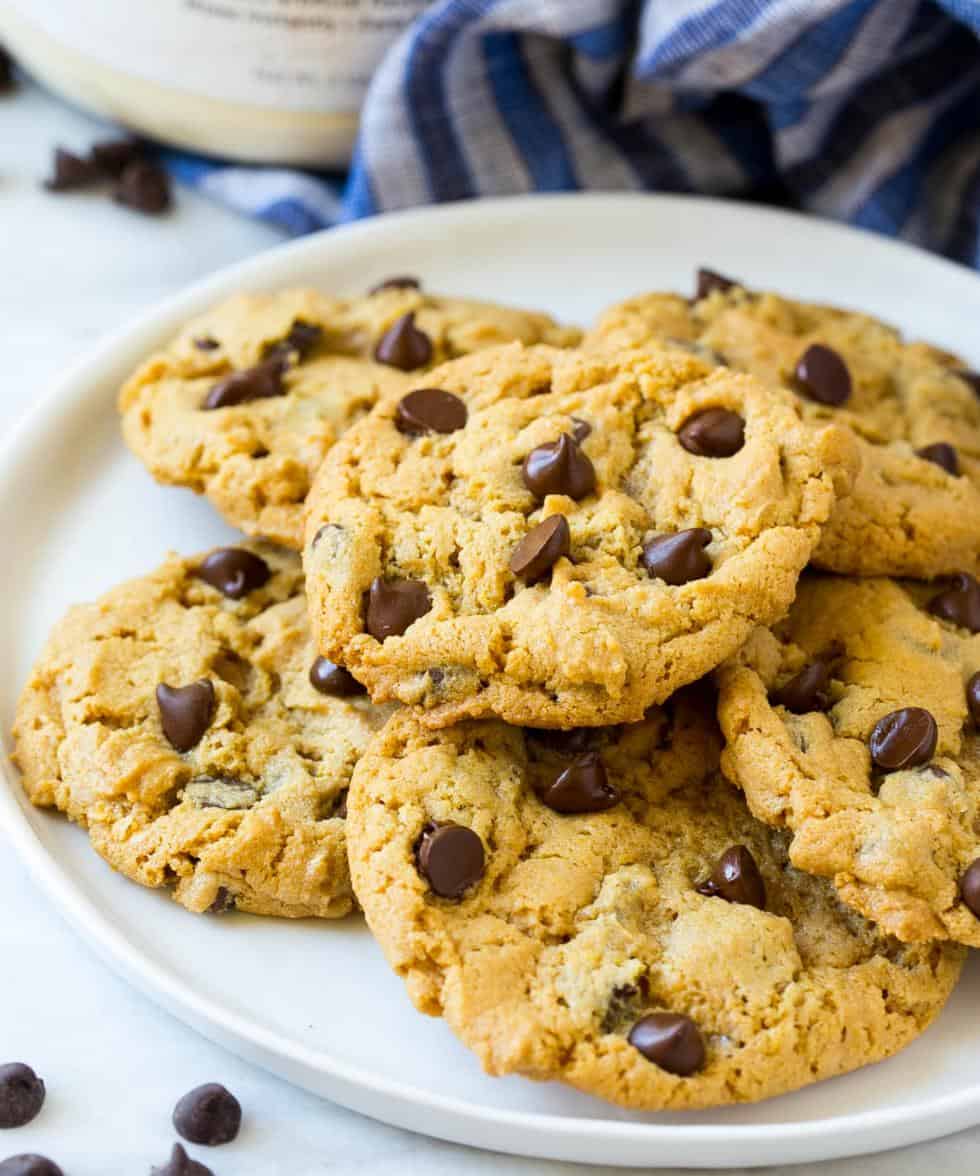 plate of chocolate chip  cookies 