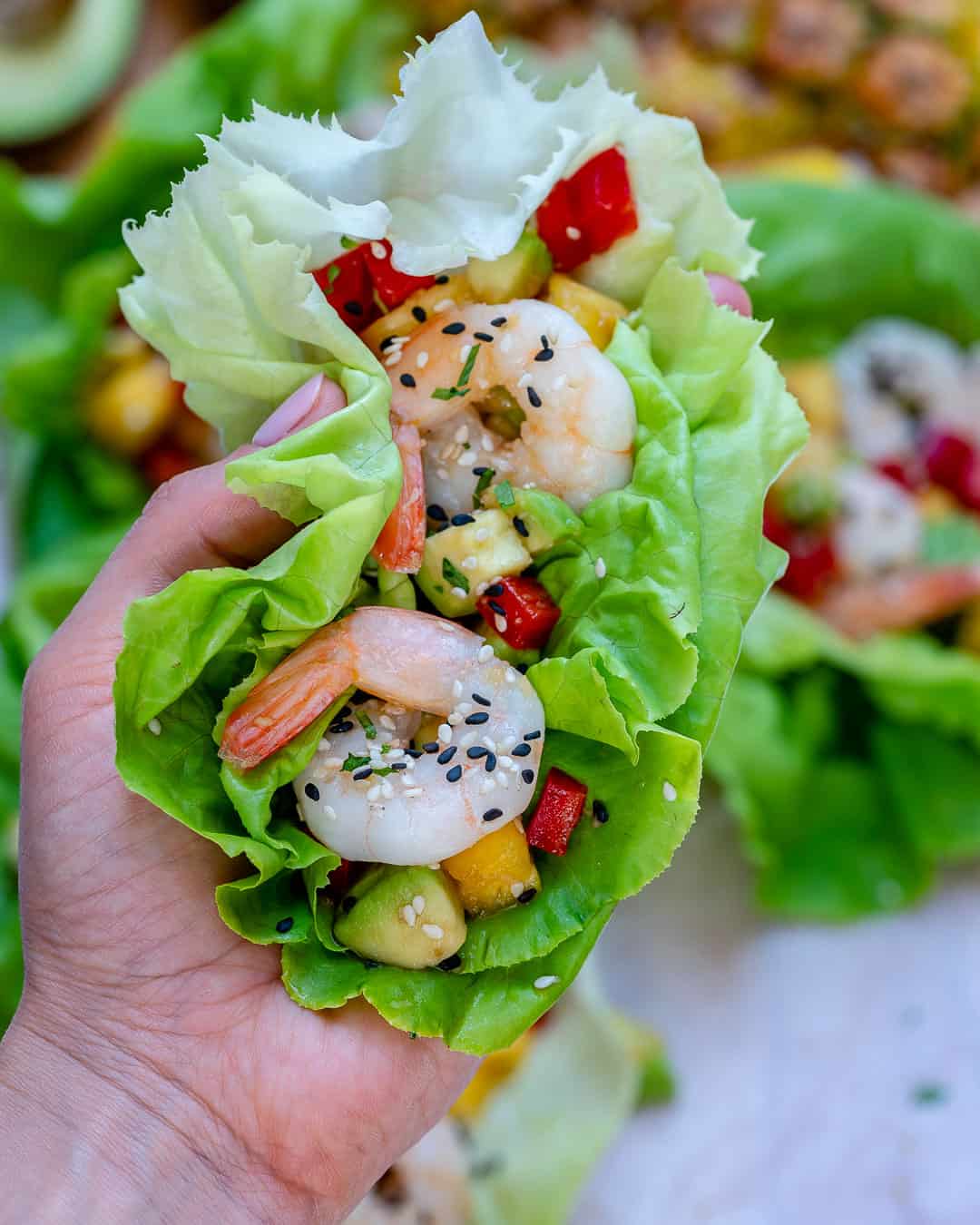 hand holding a lettuce wrap