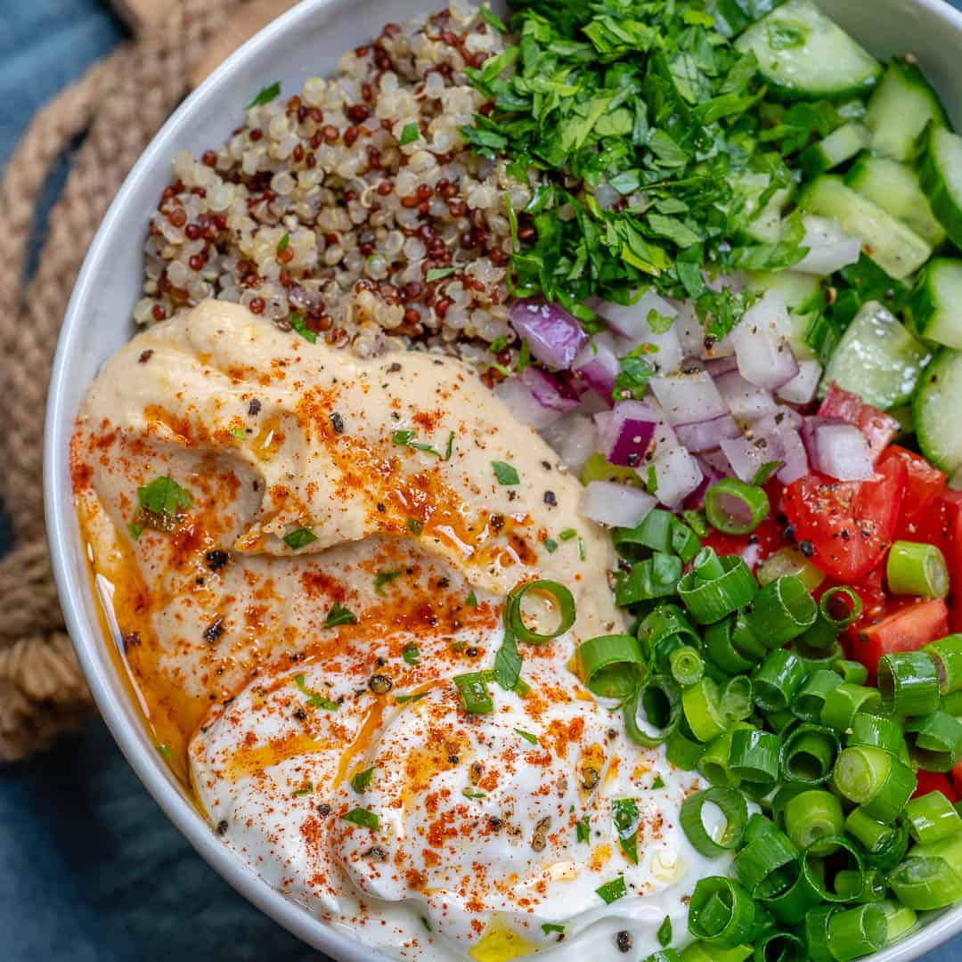 Hummus and quinoa veggie bowls