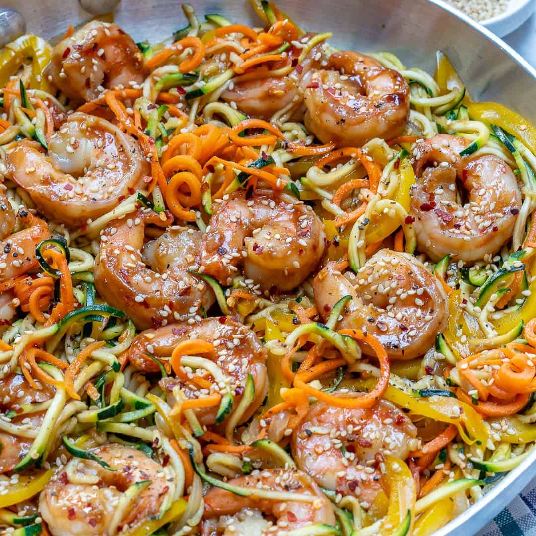 Asian shrimp veggie noodle stir-fry