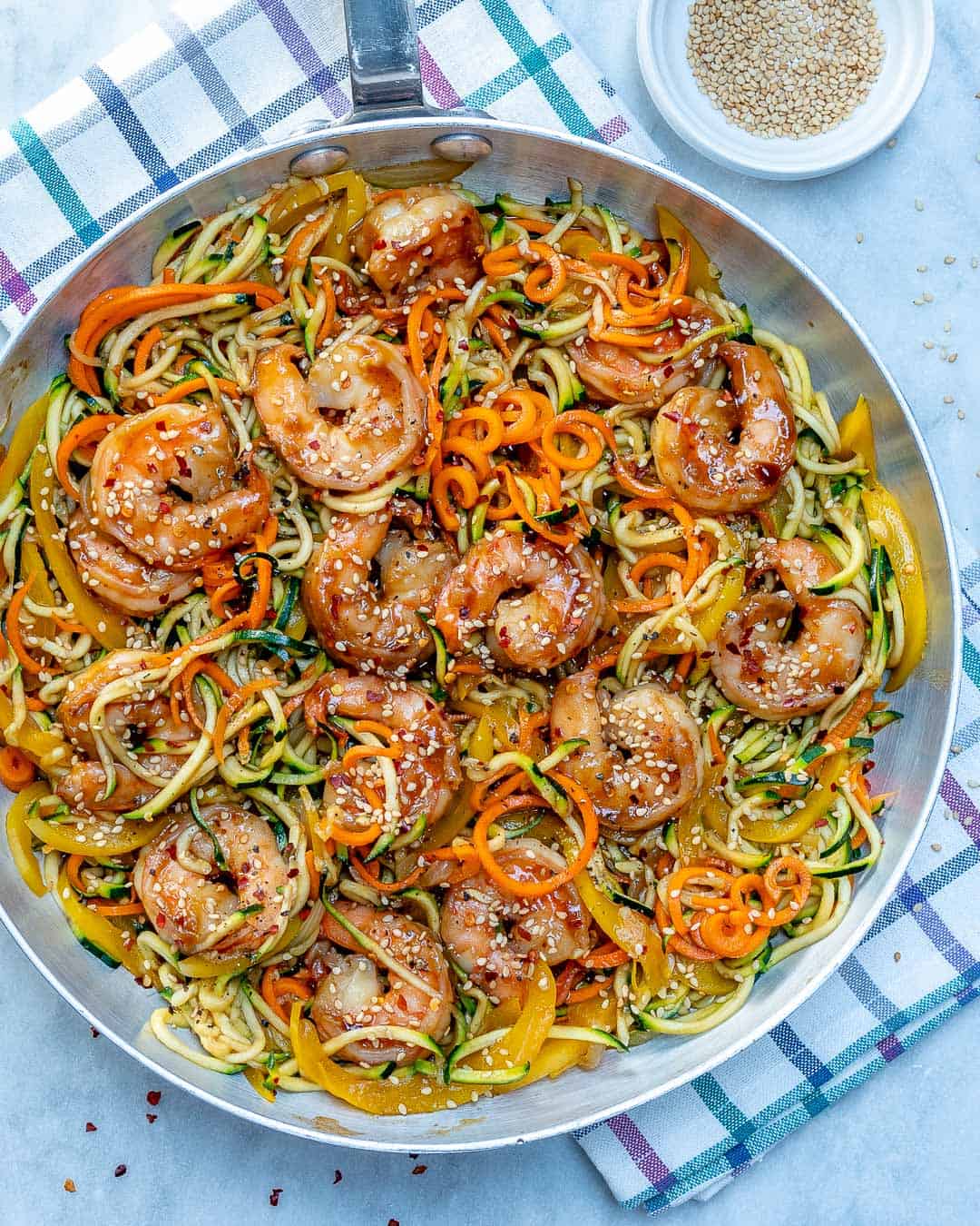 Asian shrimp veggie noodle stir-fry