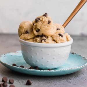 chocolate chip cookie dough in bowl with spoon