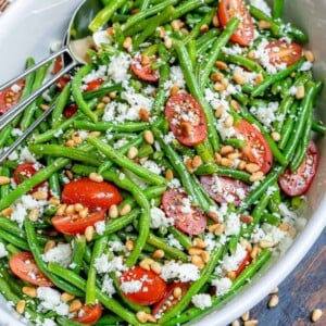 top view of Green beans and cherry tomato salad