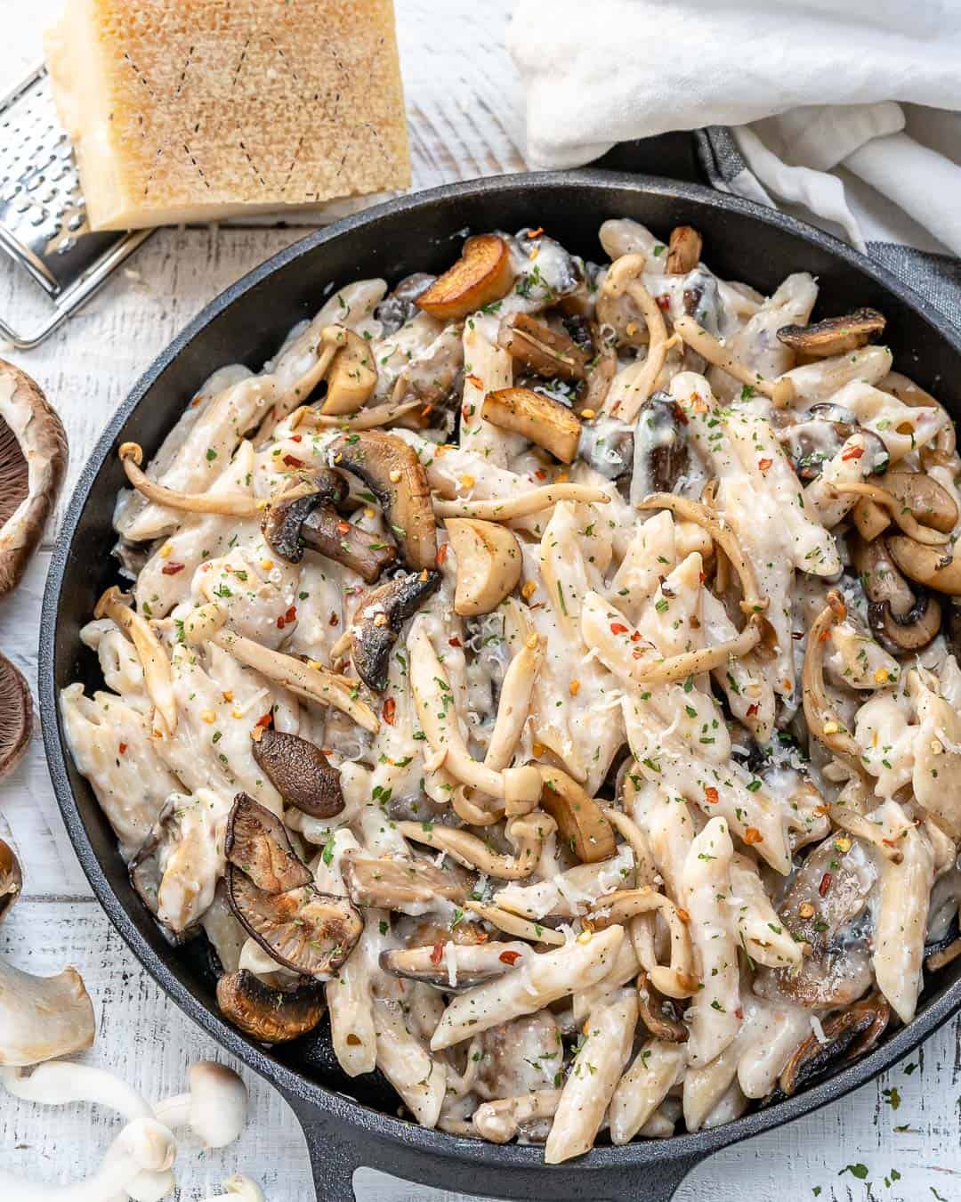 Creamy Wild Mushroom Pasta Recipe {Vegetarian} Healthy Fitness Meals