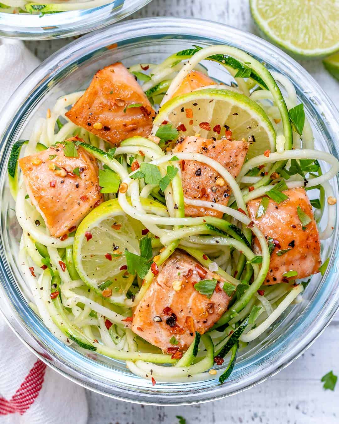 top down shot of easy salmon recipe in a glass container.