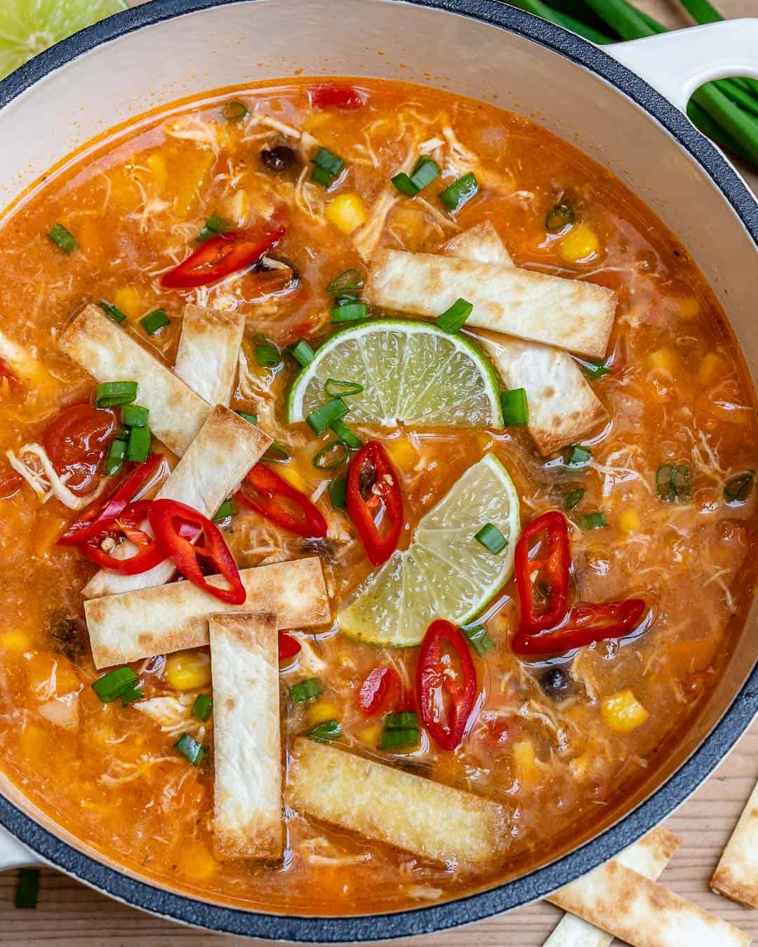 Easy Chili Chicken Tortilla Soup | Healthy Fitness Meals