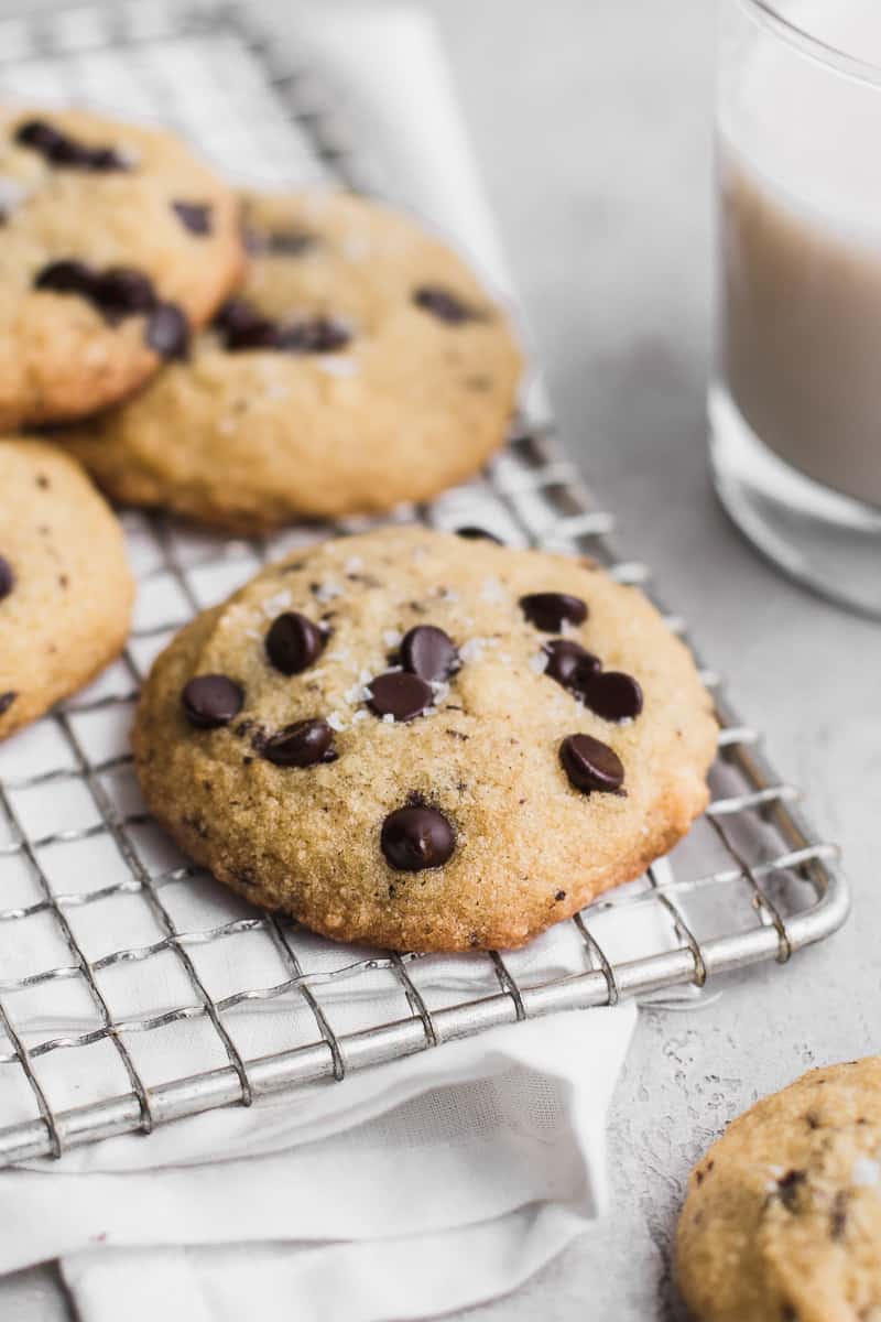 side view shot of one cookie on cooling wrack