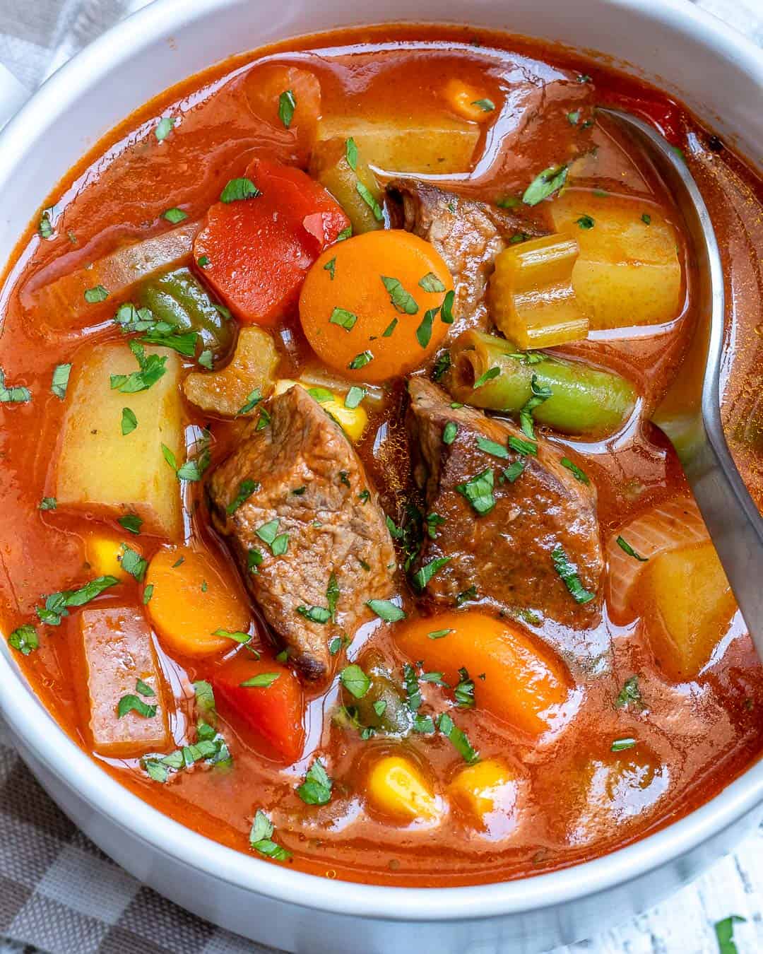 Simmering vegetable beef soup