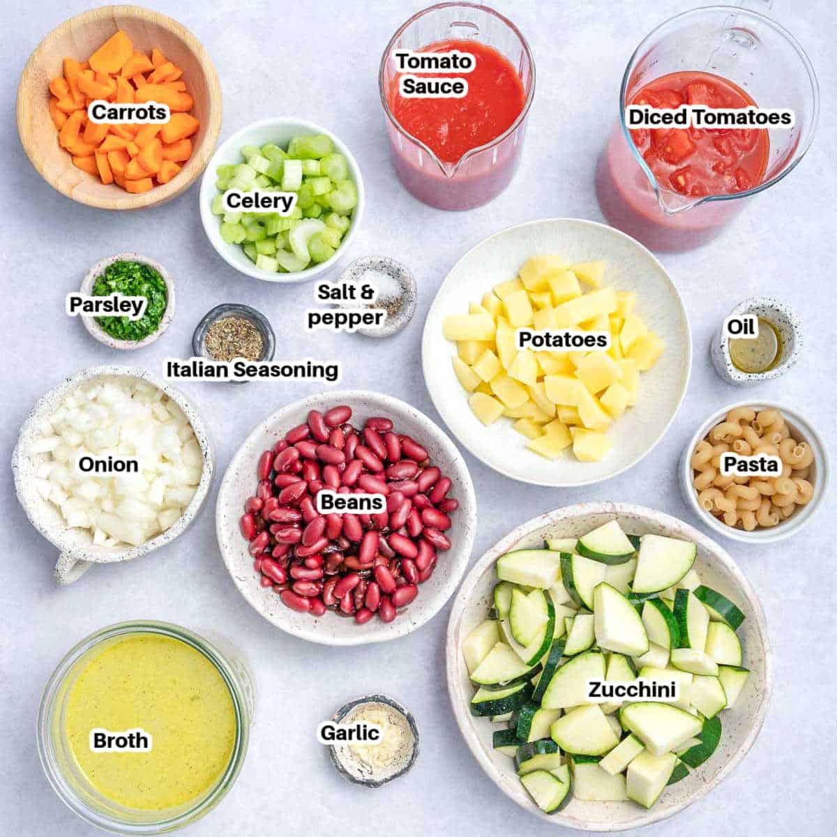 ingredients for vegetable minestrone soup.
