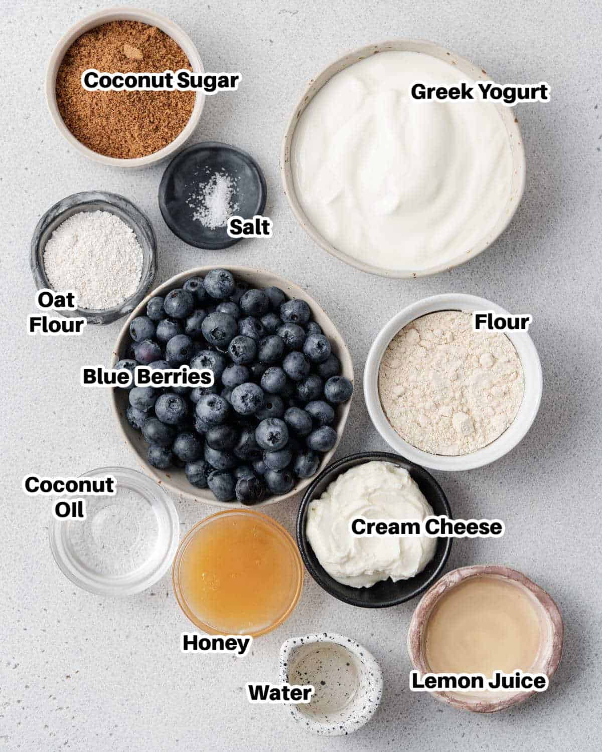 ingredients for blueberry no-bake cheesecake.