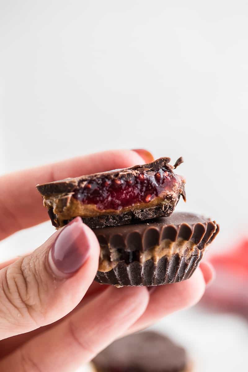 hands holding Peanut Butter Jelly Cups recipe