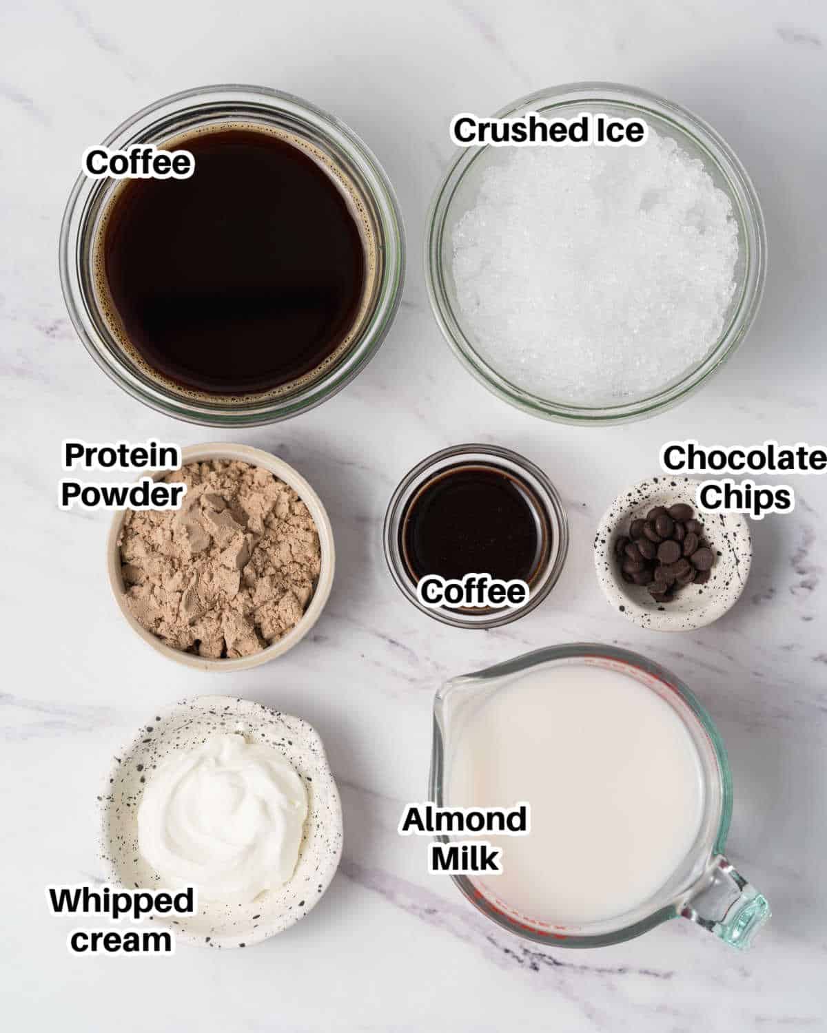 ingredients to make mocha protein shake.