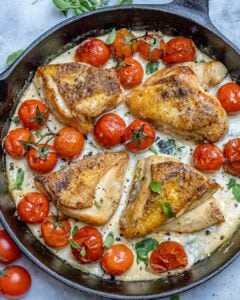 EASY Easy Creamy Garlic Chicken Skillet Recipe | Healthy Fitness Meals