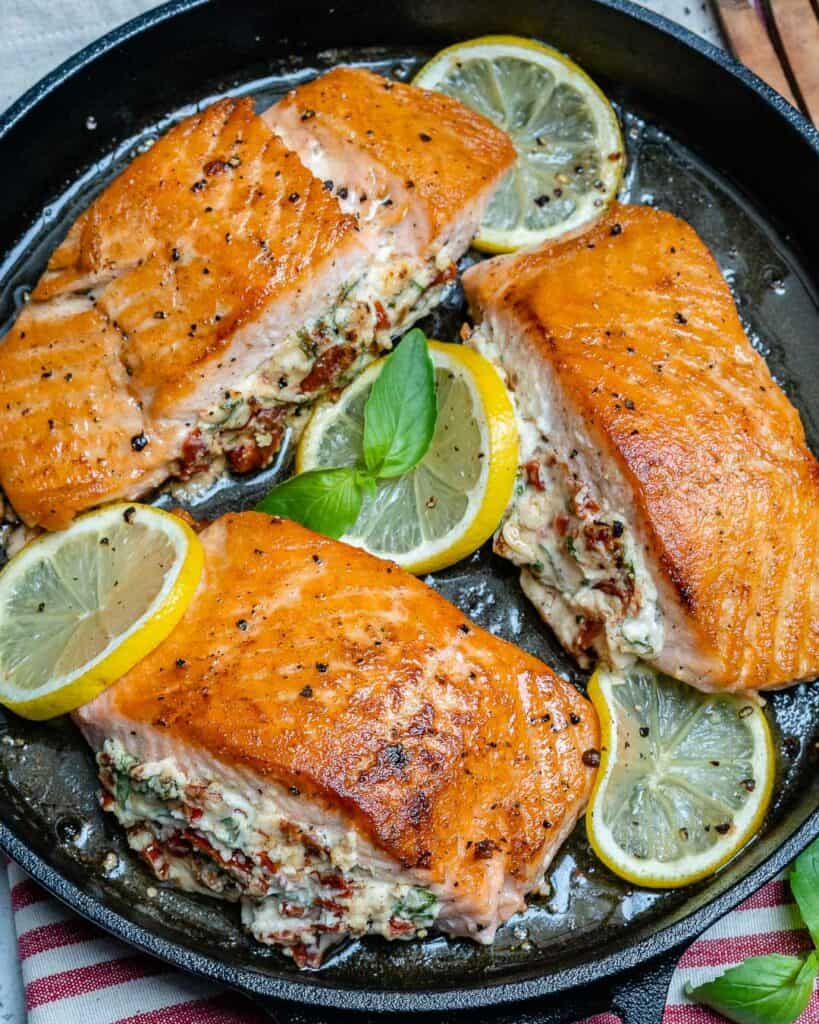 Low Carb Stuffed Salmon Recipe | Healthy Fitness Meals