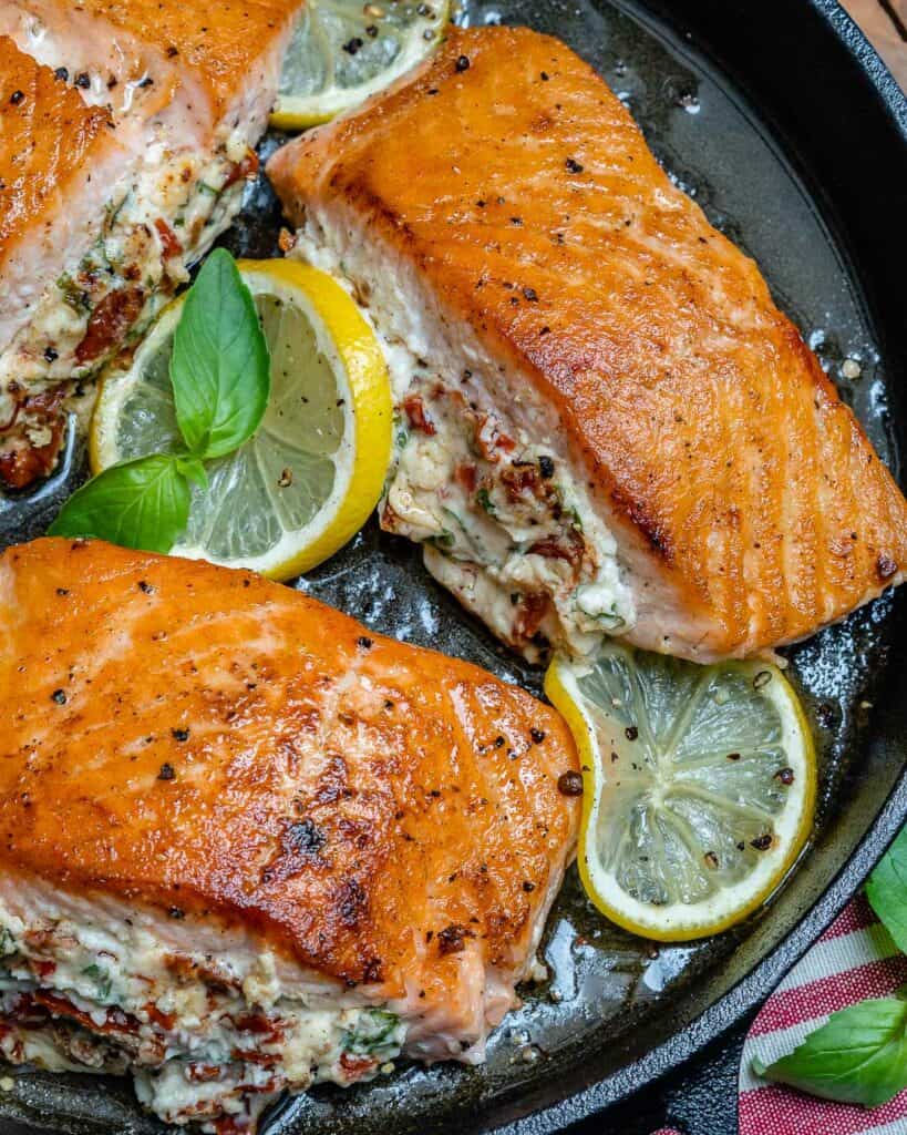 Low Carb Stuffed Salmon Recipe | Healthy Fitness Meals