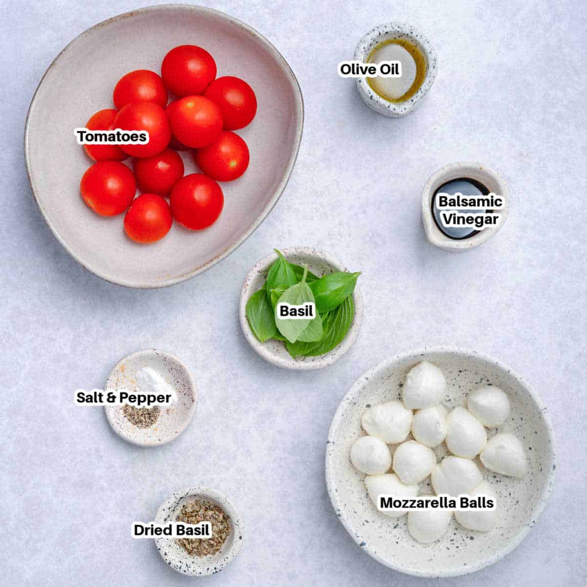 ingredients for caprese skewers.