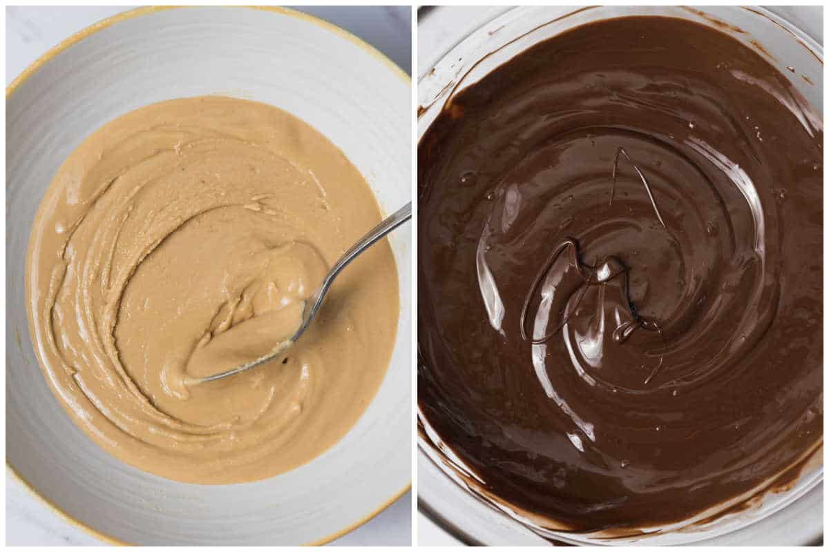process shot to make the peanut butter filling and melting the chocolate.