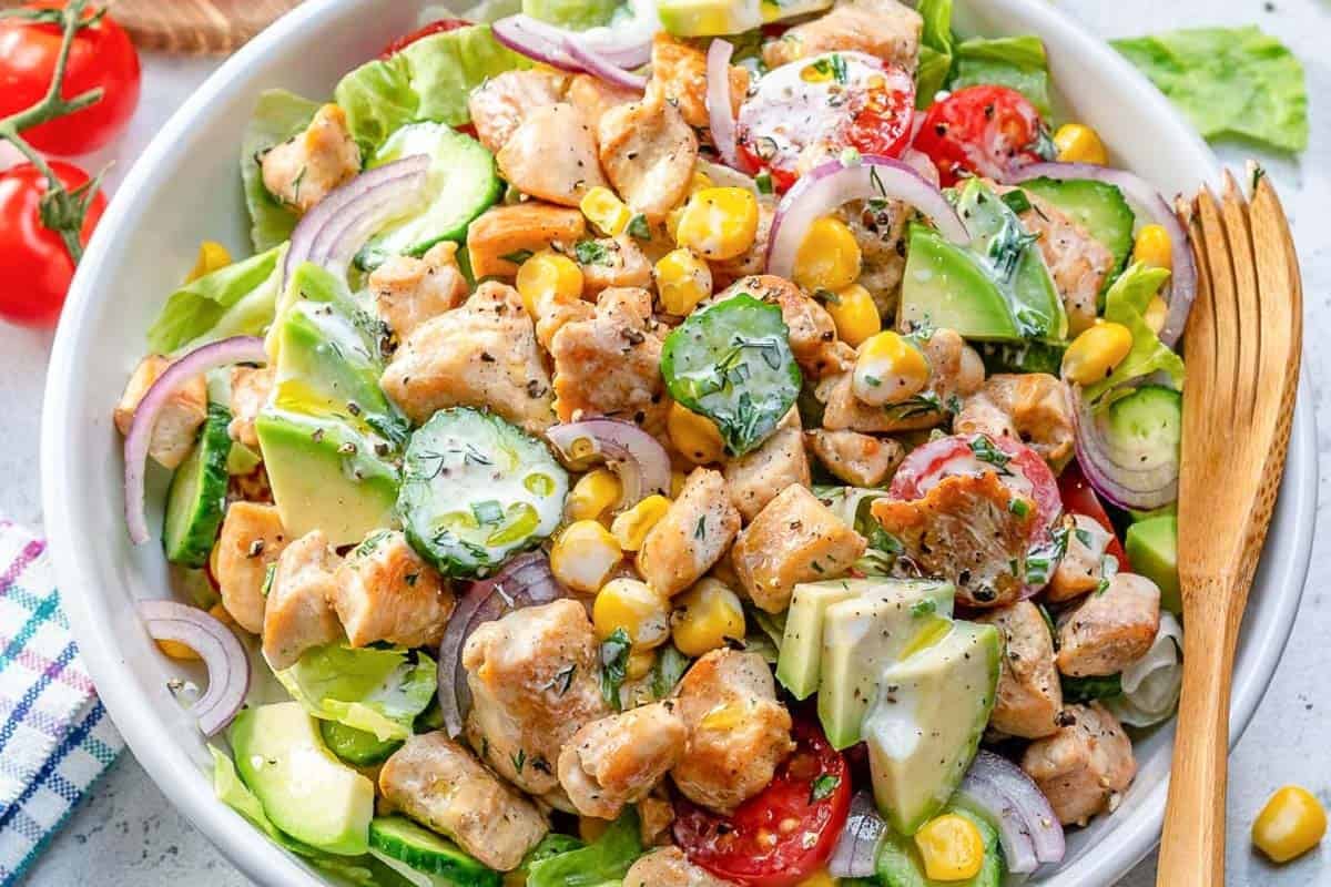 chicken ranch salad in a bowl.