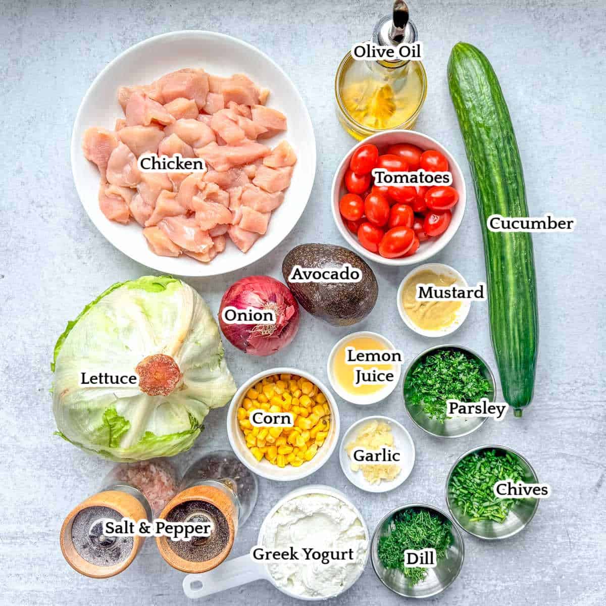 Ingredients to make chicken ranch salad.