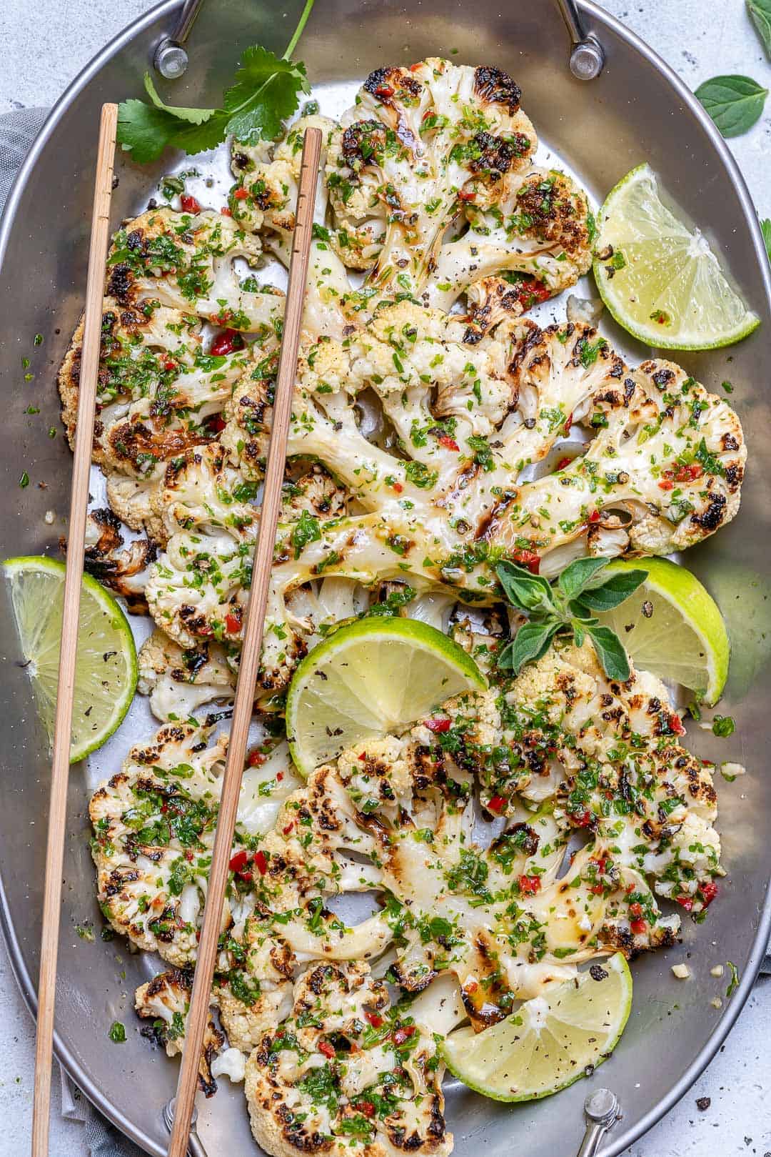 top down shot of Grilled Cauliflower Steaks