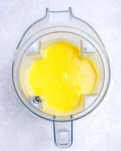 blended portion of the corn chowder soup in a blender.