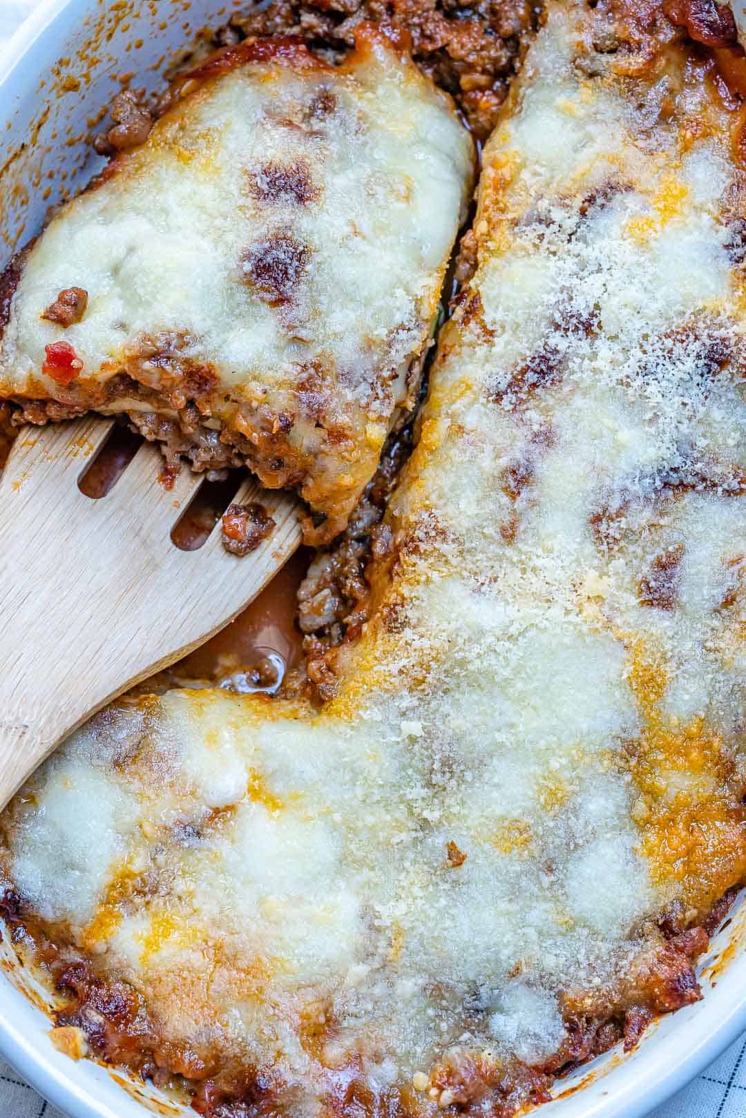 overhead shot of Zucchini Lasagna recipe in dish