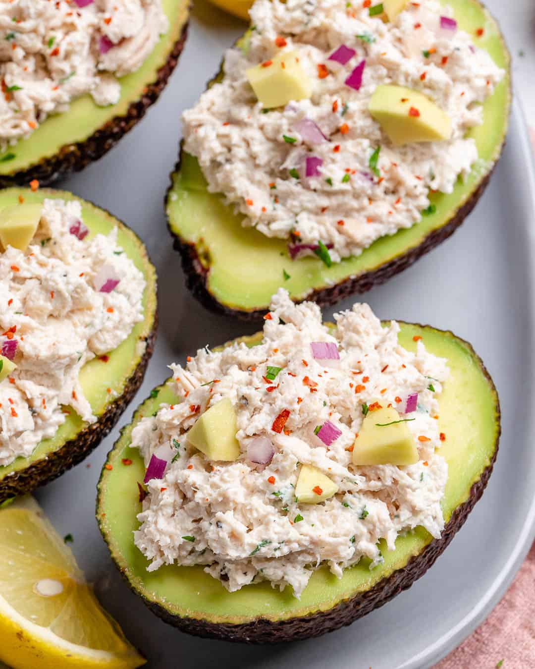 easy and healthy chicken salad recipe stuffed in avocados