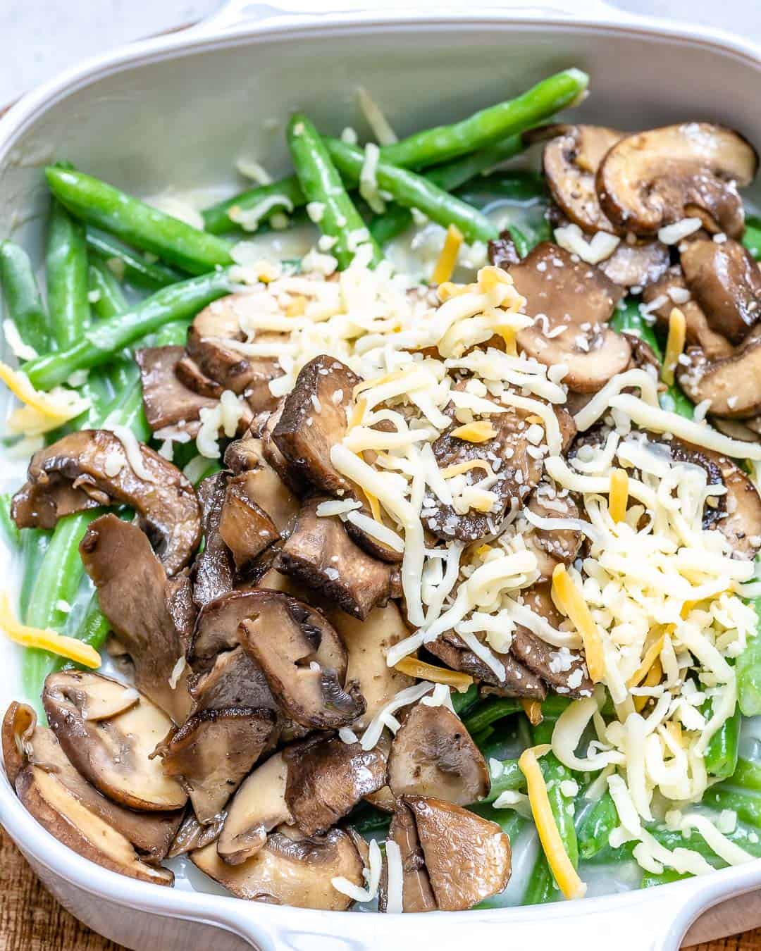 green beans, mushroom, and cheese