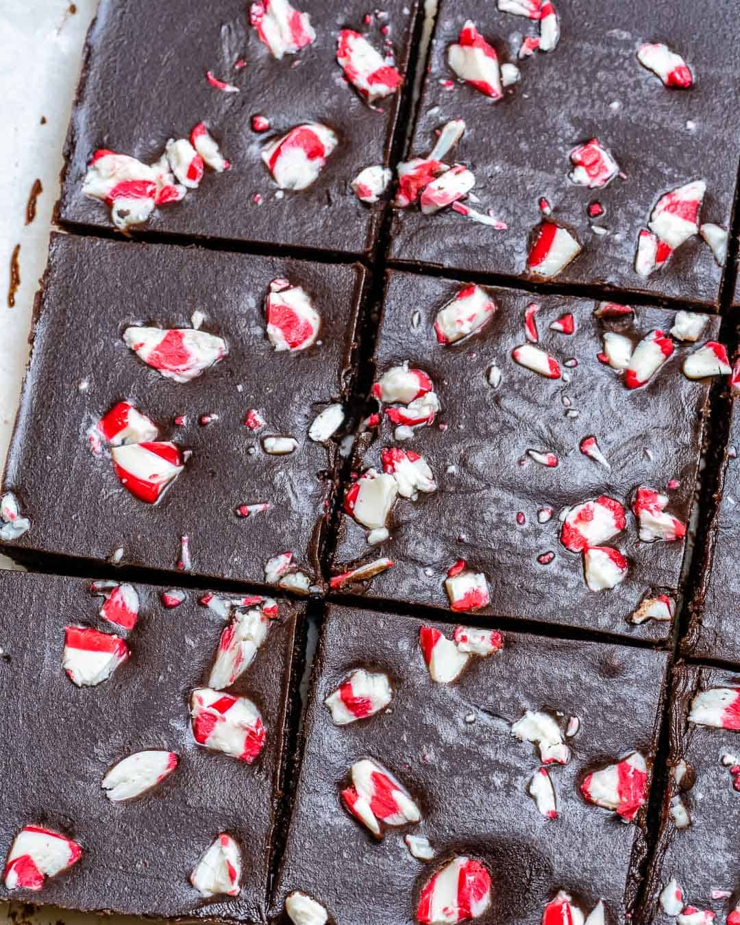 overhead shot of peppermint fudge squares 