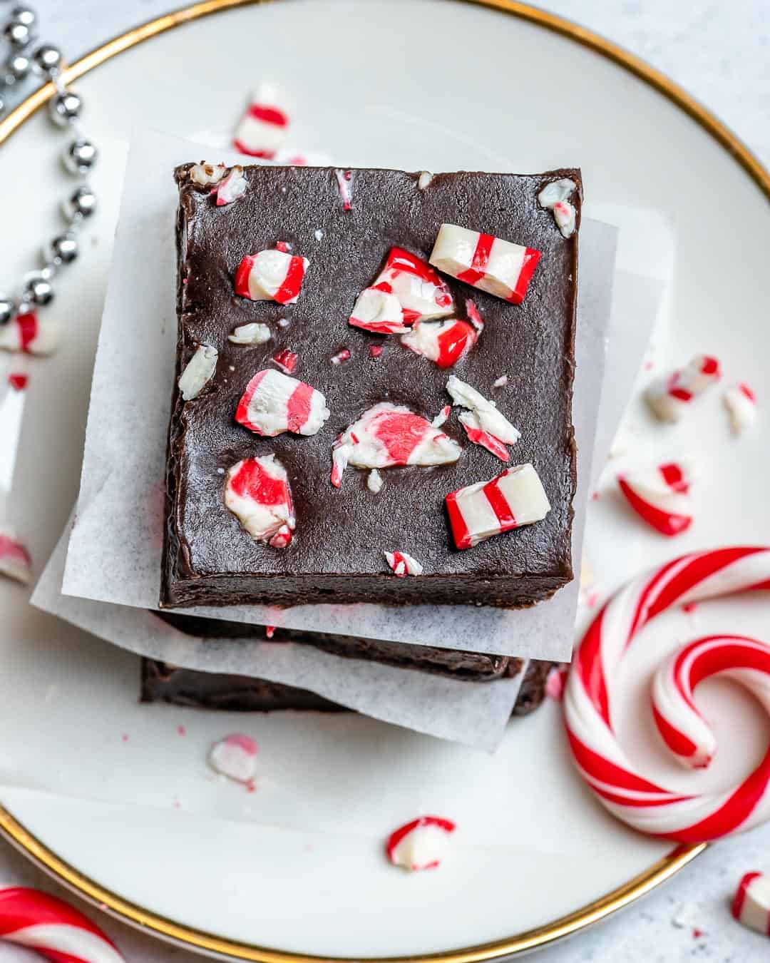 top down shot of peppermint fudge square