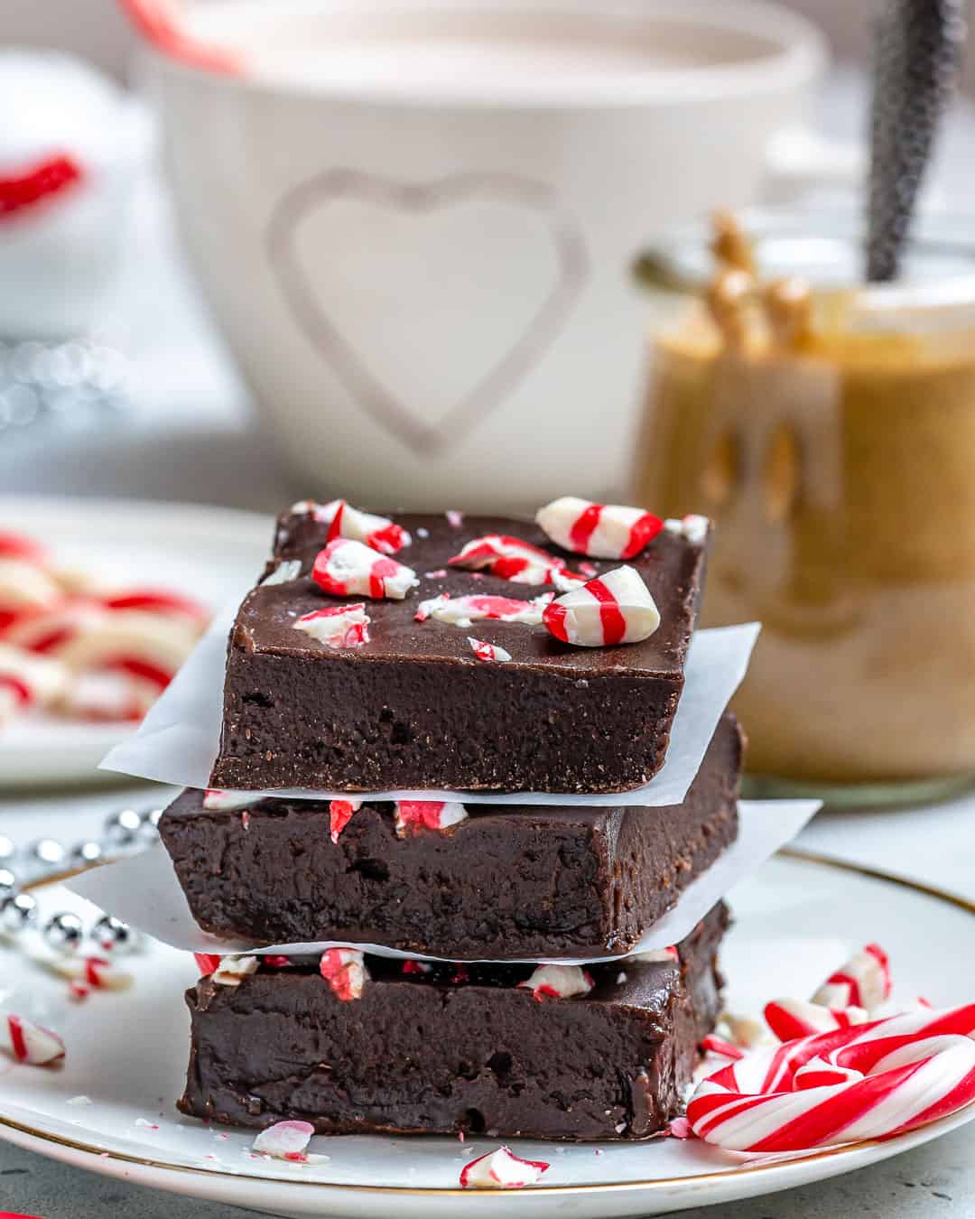 three peppermint fudge squares