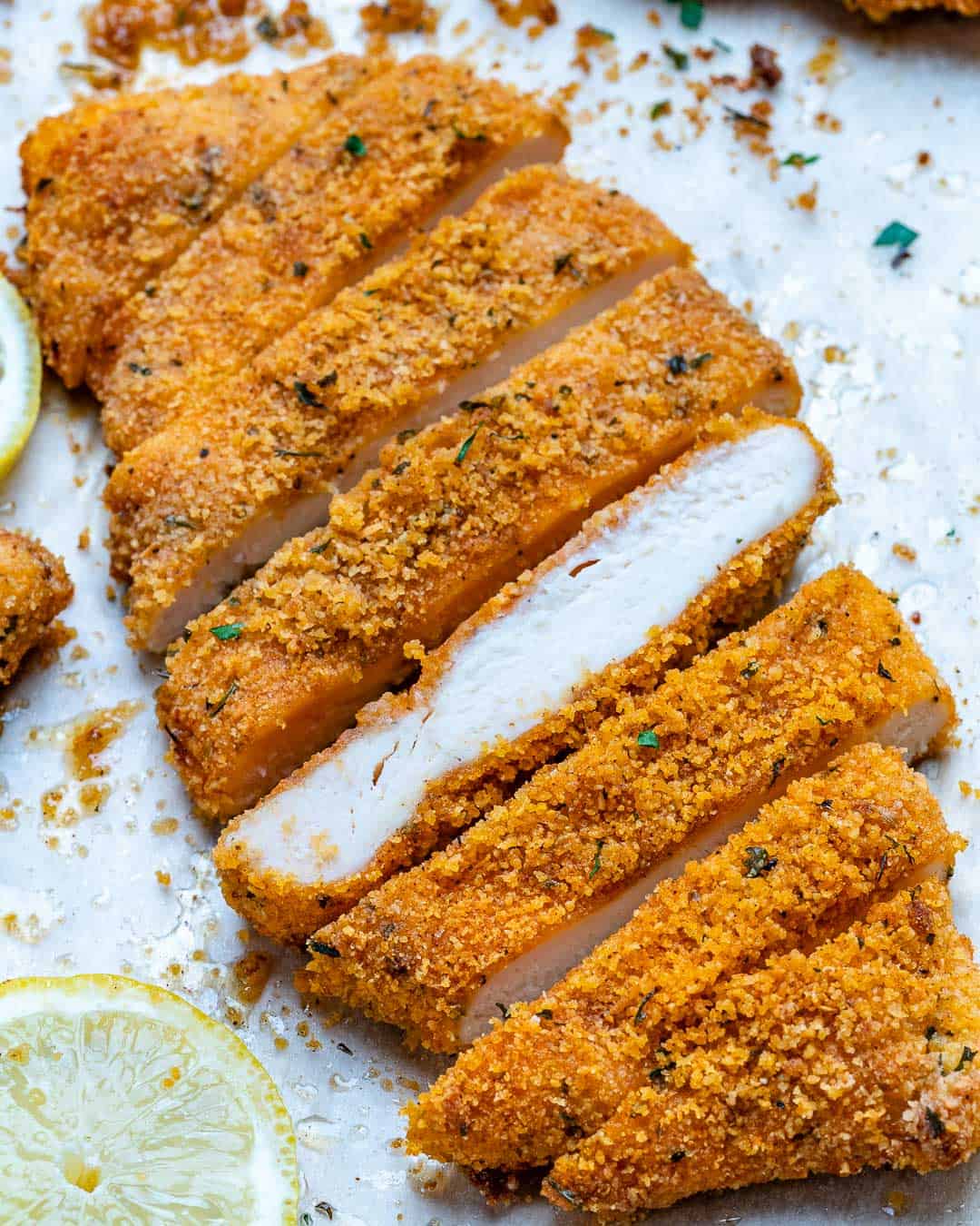 crispy baked chicken tenders sliced