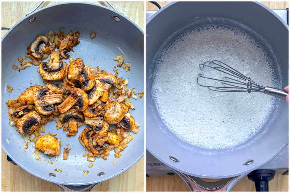 process shot to saute the herbed mushroom and whisking the milk with cornstarch.