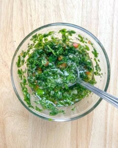 chimichurri sauce mixed in a bowl.